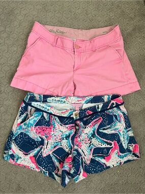 Lilly Pulitzer Pink Chino and Navy Starfish Print Shorts Set